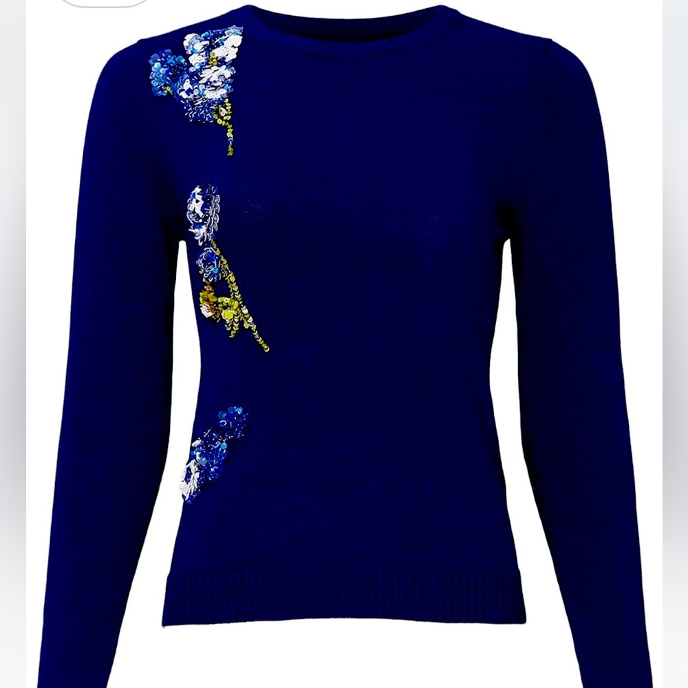 Prabal Gurung Collection Navy Sequin Crew Neck